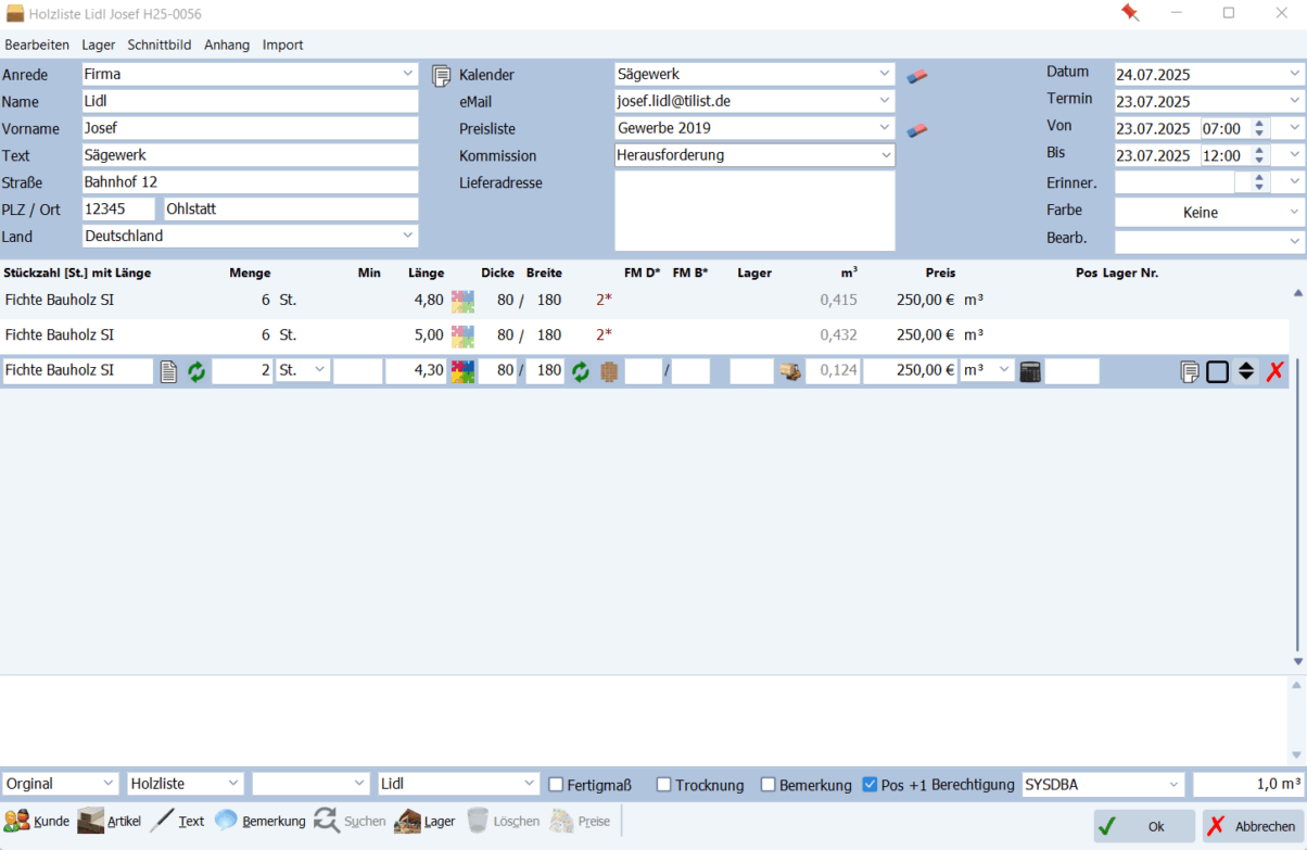 Screenshot der Optimierten Holzliste